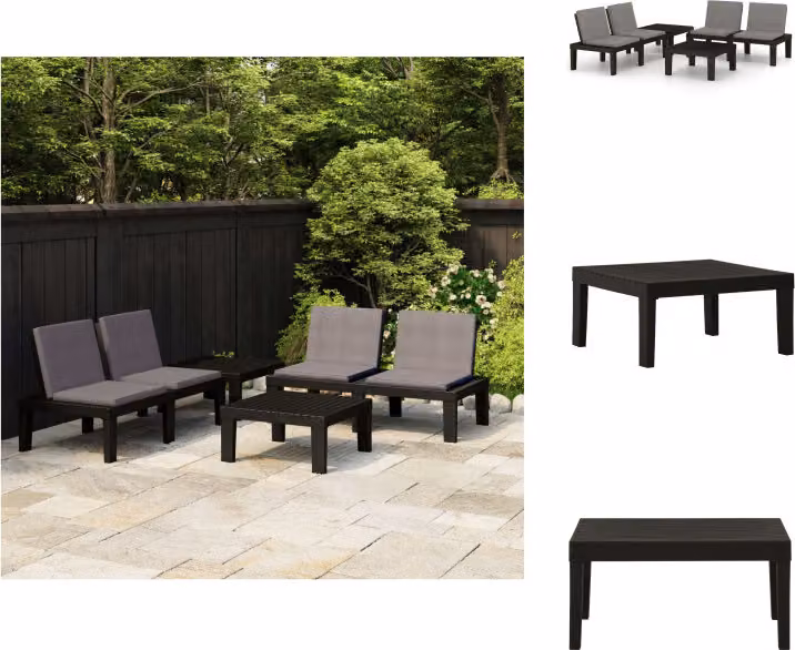 vidaXL set salotto da giardino 4 pezzi con cuscini in plastica grigio - Set di mobili da giardino