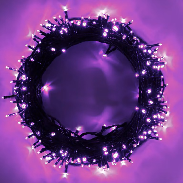 Catena luminosa con 120 LED, 8 modalità, funzione di memorizzazione, grado di protezione IP44, lunghezza 15 metri, colore lilla