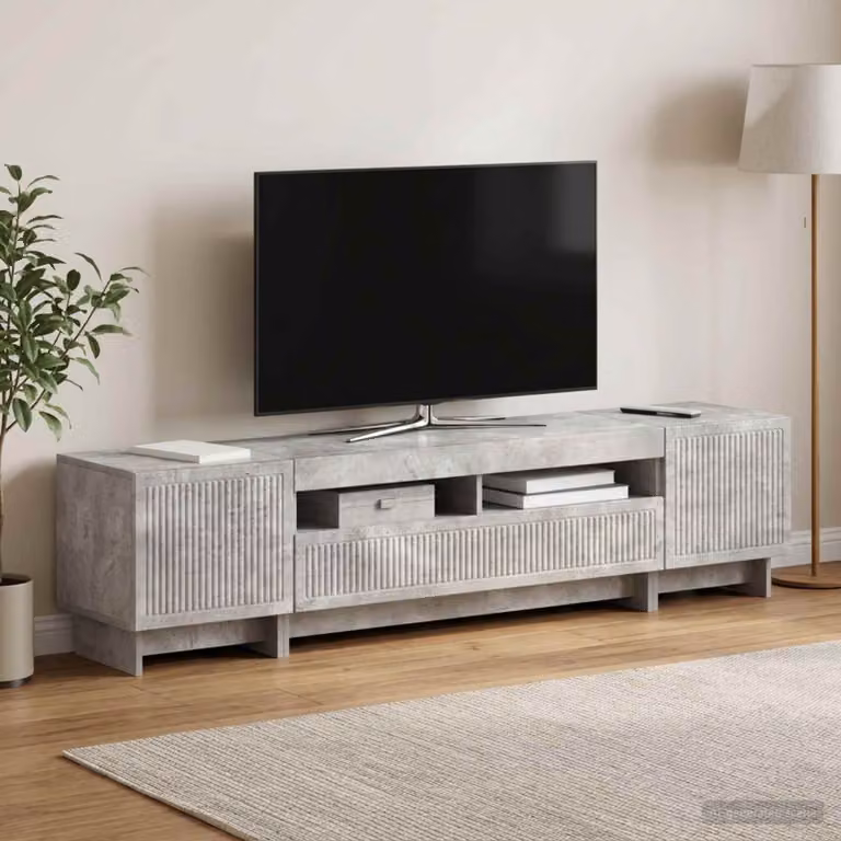 Mobile TV stand vidaXL moderno in legno MDF e grigio cemento con illuminazione LED integrata e scomparti multimediali