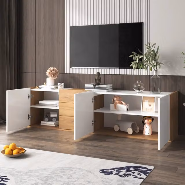 Mobile TV con 3 ante e 3 cassetti ripiani regolabili MDF bianco e color legno 171;5 × 35 × 47 cm