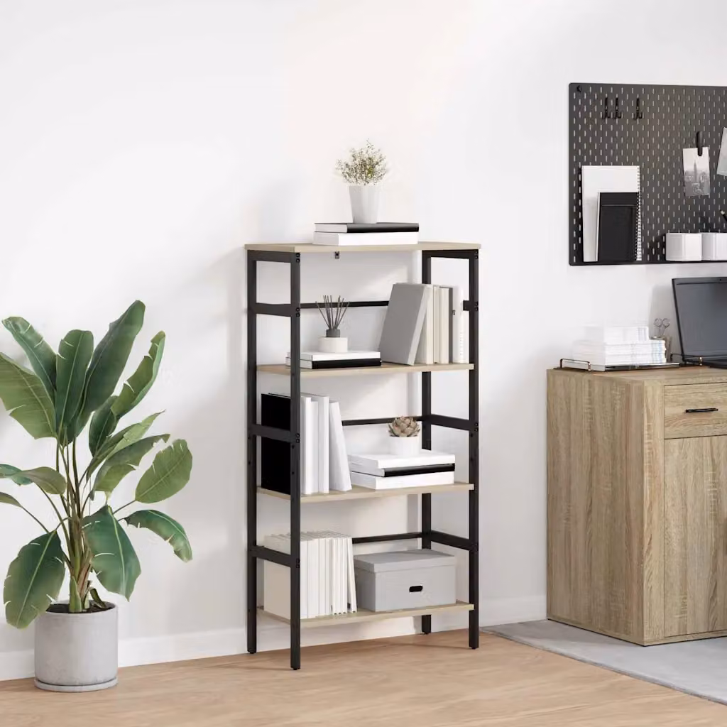 Libreria industrial vidaXL a 3 livelli in legno e metallo, colore marrone, L 60 x P 29,5 x H 115 cm