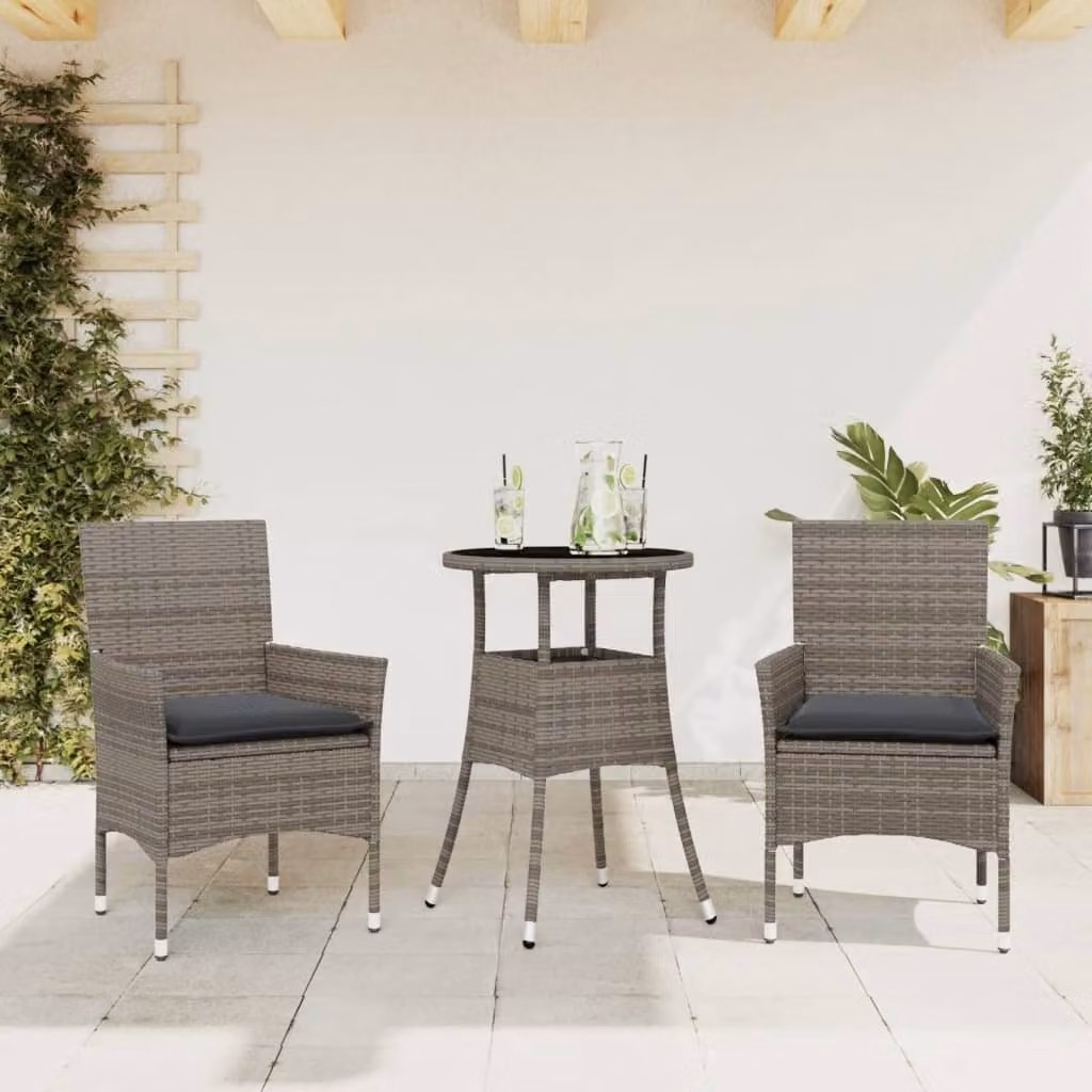 Maison Exclusive - Set da Pranzo da Giardino 3 pz con Cuscini Polyrattan e Vetro