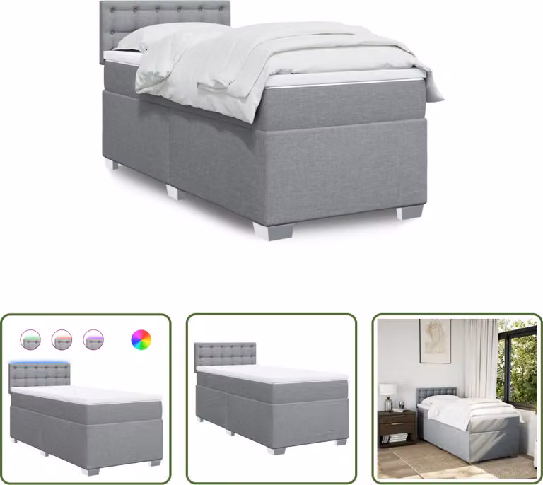 The Living Store Letto a molle con materasso grigio chiaro 80x200 cm in tessuto