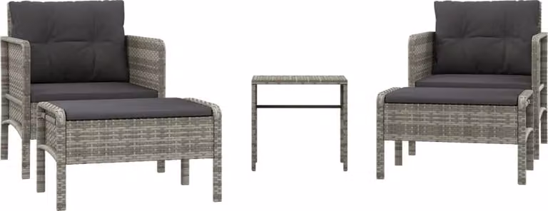 Set Divani da Giardino 5 pz con Cuscini in Polyrattan Grigio