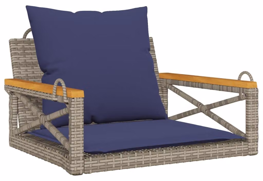 Panchina Dondolo con Cuscini Grigia 63x62x40 cm in Polyrattan
