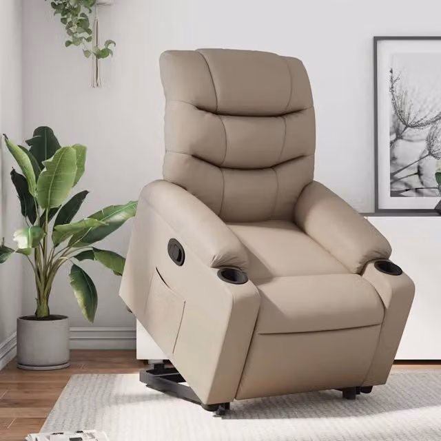 Poltrona Alzapersona Reclinabile vidaXL in Similpelle Beige con Assistenza Elettrica per Senior