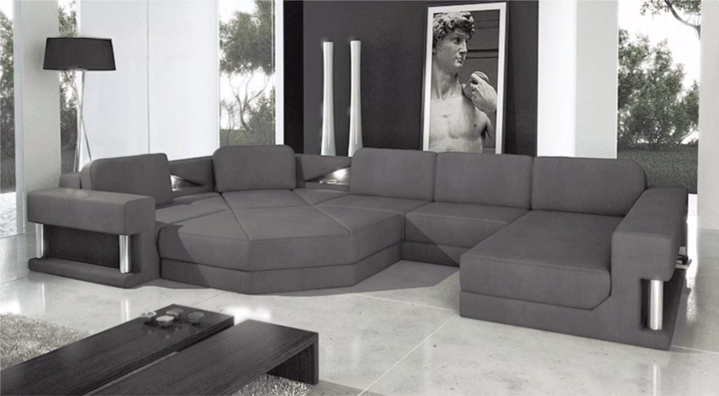 Design Couch Polster Textil Modern Schlaf Bettfunktion Ecksofa U-Form Sofa Stoff