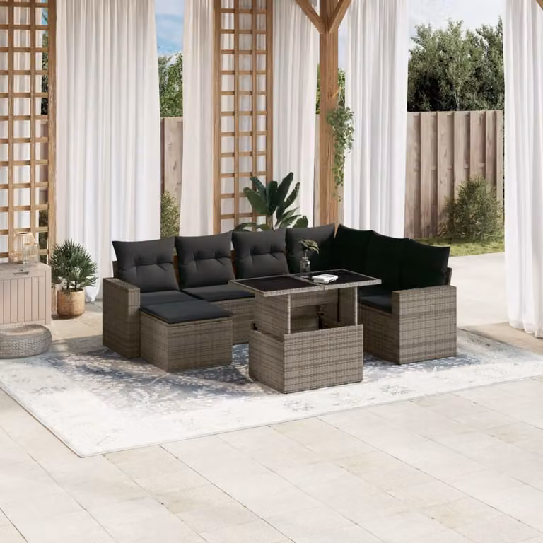 vidaXL Set Divano da Giardino a L 8 pz in Polyrattan Grigio con Cuscini e Tavolino