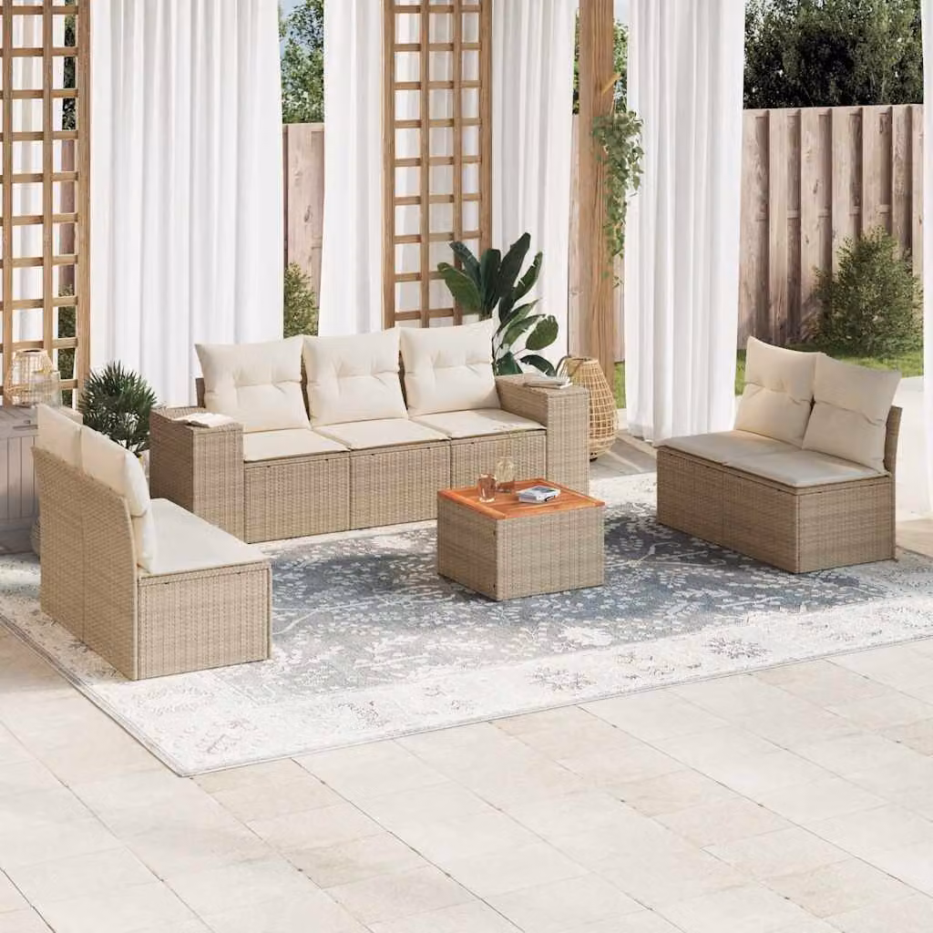 vidaXL Set Divano da Giardino 8 pz con Cuscini Beige e Tavolino, Struttura in Acciaio Verniciato a Polvere e Tessuto Resistente ai Raggi UV – 1