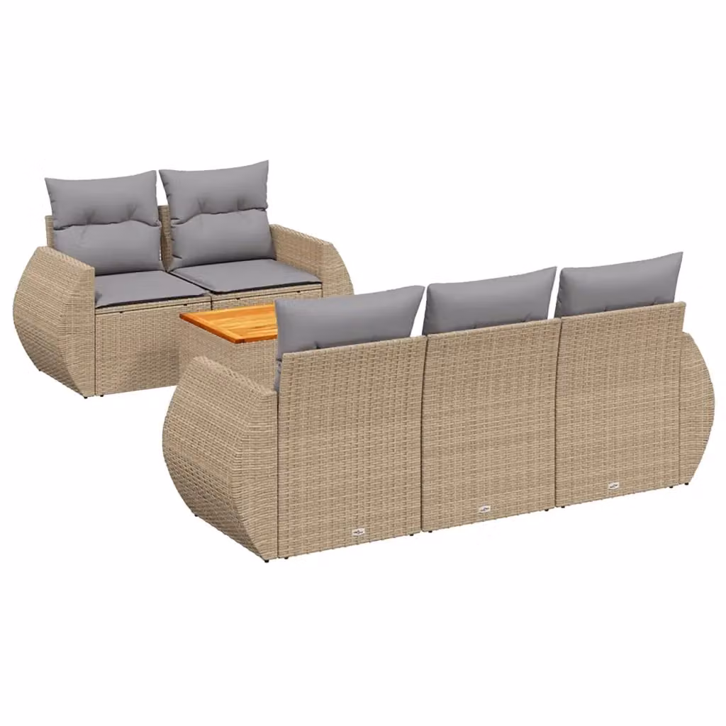 vidaXL Set Divano da Giardino a L 6 pz in Polyrattan con Cuscini Beige e Grigio – 2