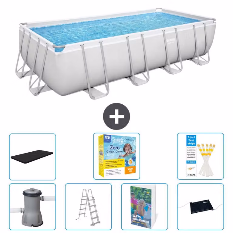 Bestway Power Steel, piscina rettangolare - 488x244x122 cm - composta da 6 parti, modello S582