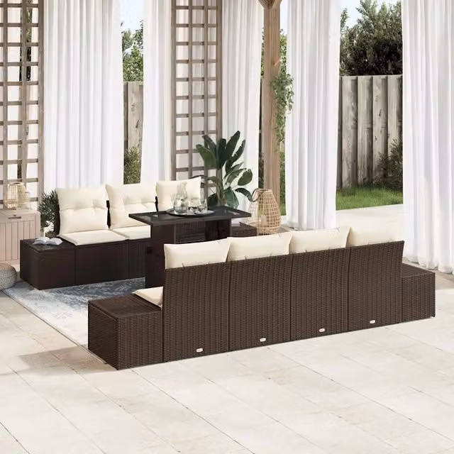 Set Divano da Giardino 8 pz Marrone e Crema 3357861