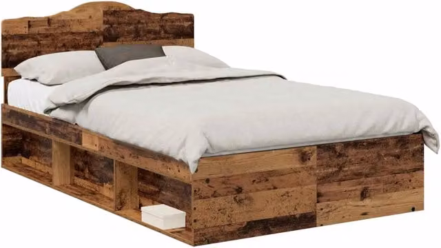 Letto matrimoniale moderno in pino massello e legno color marrone L: 120 cm, P: 200 cm, H: 90 cm – 1