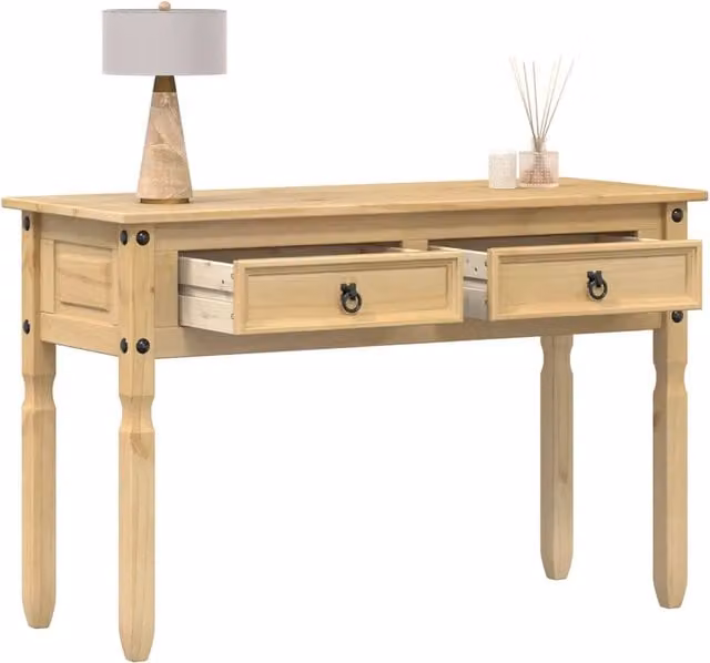 Tavolino Consolle vidaXL in Legno di Pino Cerato, Colore Marrone e Beige, L: 75 cm, P: 46 cm, H: 73 cm