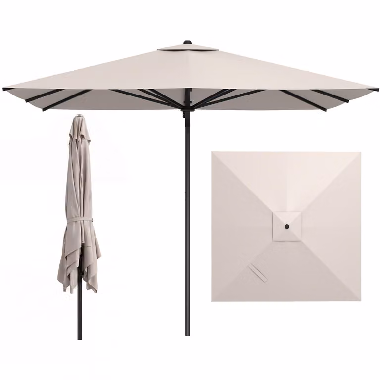 Ombrellone COSTWAY 300x300 cm, ombrellone da giardino quadrato, ombrellone da terrazza in alluminio, ombrellone da mercato per giardino, balcone, terrazza, beige