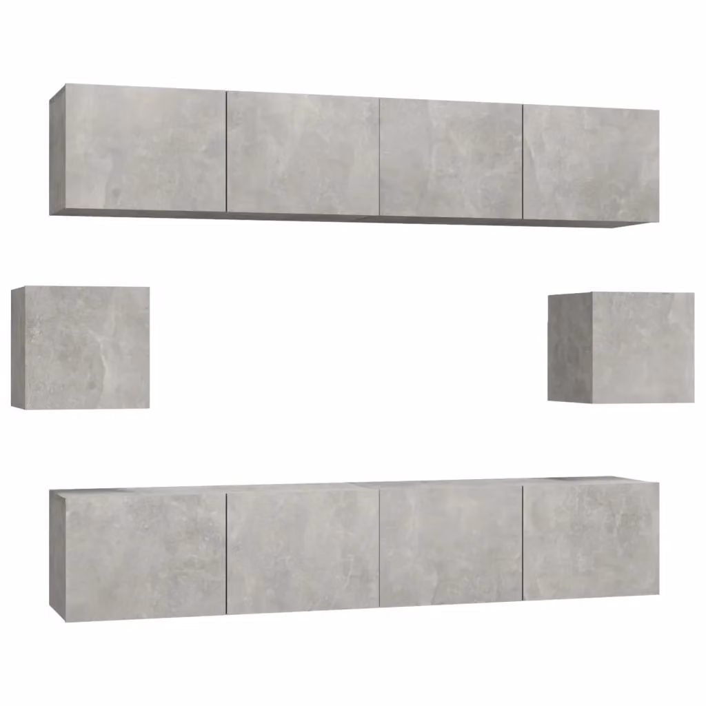 Set di mobili porta TV da 6 pezzi vidaXL in legno e MDF, colore grigio, design classico a parete per il tuo soggiorno – 2