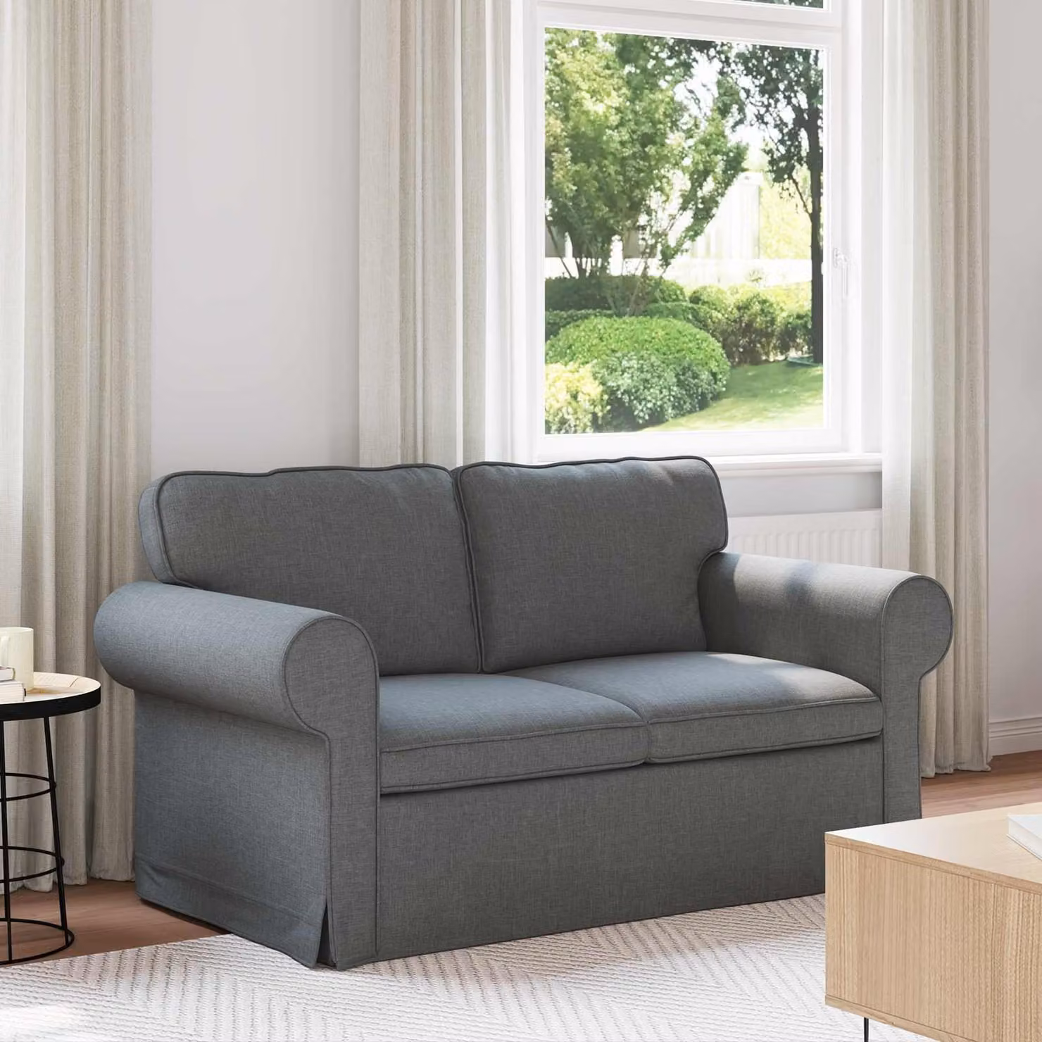 Divano moderno vidaXL in tessuto grigio scuro con struttura in metallo L: 155 cm, P: 82 cm, H: 80 cm – 1