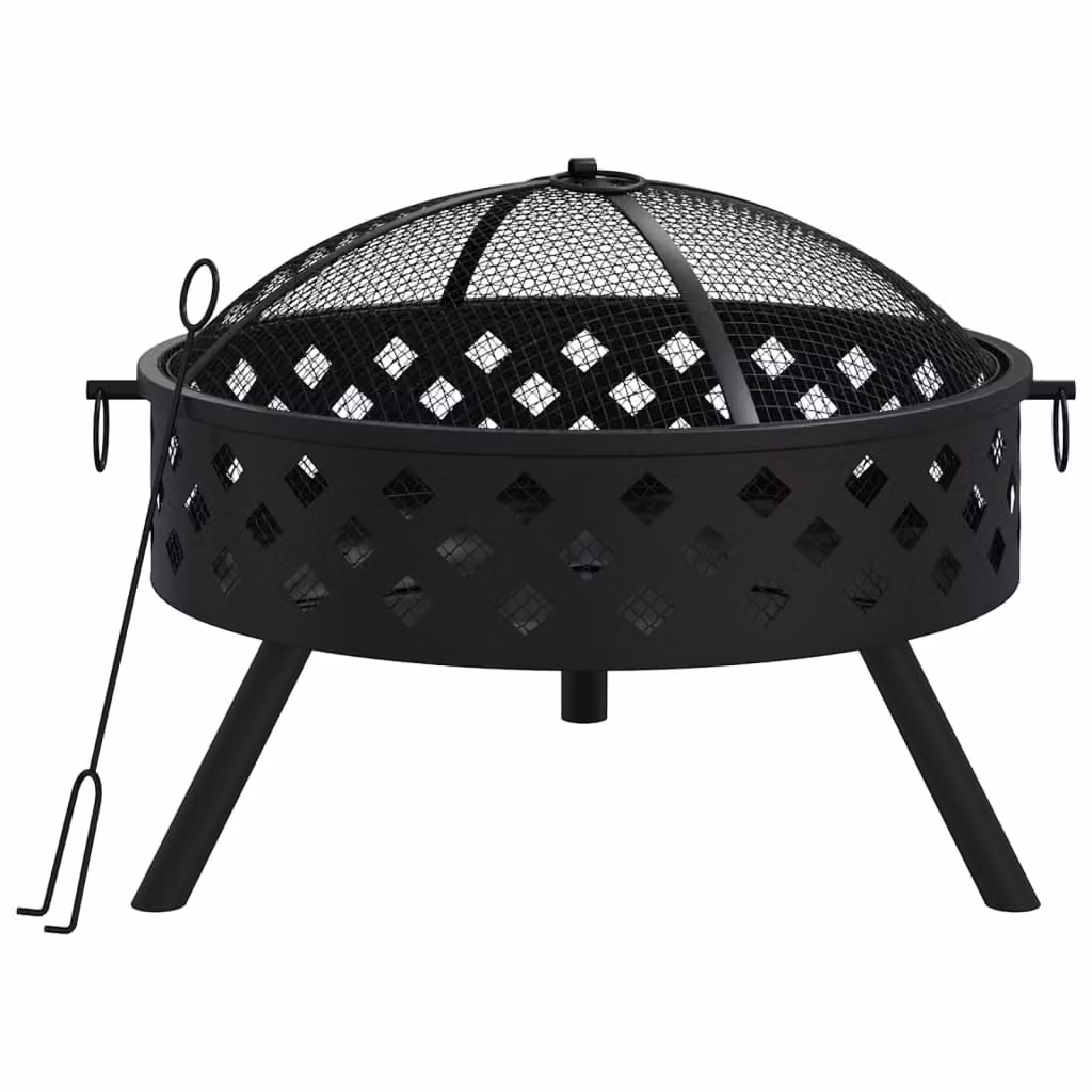 The Living Store Ciotola per il fuoco con attizzatoio 58 cm XXL in acciaio