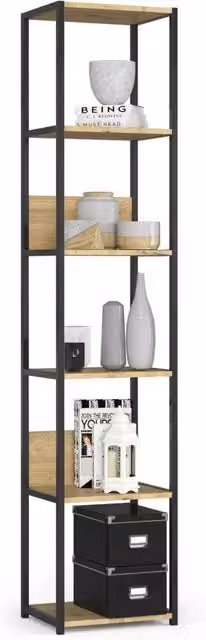 Scaffale Loft Akord in stile Industrial con ripiani in legno Quercia e struttura Nera L/P/H: 40 x 32 x 192 cm – 1