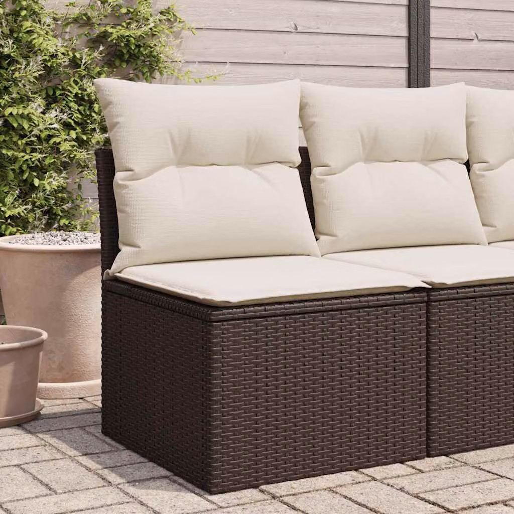 Sedia da giardino vidaXL in polyrattan marrone con cuscini bianchi