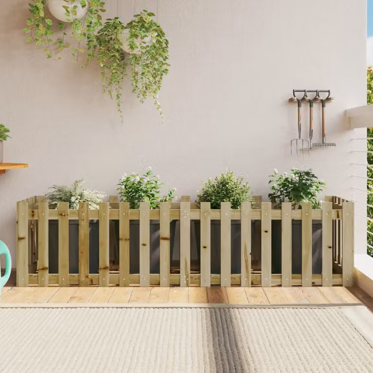 Fioriera da giardino rialzata vidaXL in legno di pino impregnato, colore marrone, L 200 x P 50 x H 50 cm