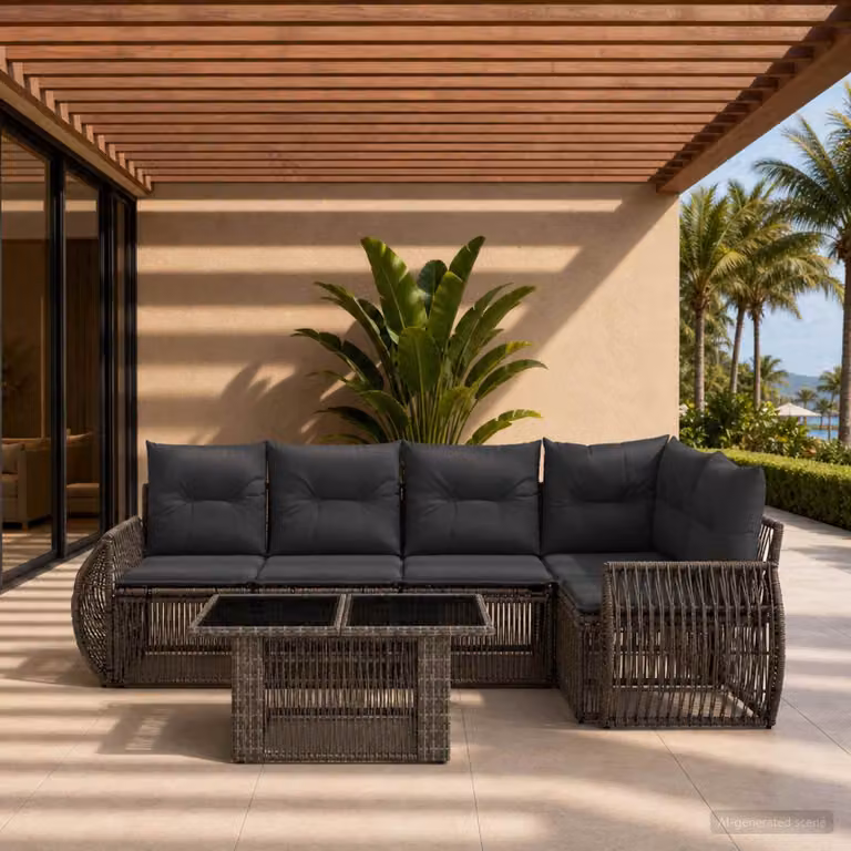 Set Divano da Giardino 6 pz vidaXL in Polyrattan Grigio e Antracite con Cuscini e Tavolino