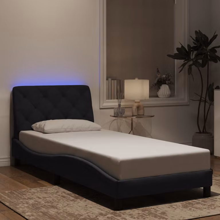 Giroletto vidaXL in Velluto Nero con Illuminazione LED e Porta USB, L/P/H: 90 x 190 cm