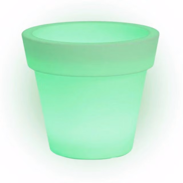 Vaso luminoso moderno di design Ø80 H70 in polimero resistente con LED verde per interno ed esterno - Made in Italy - Monacis
