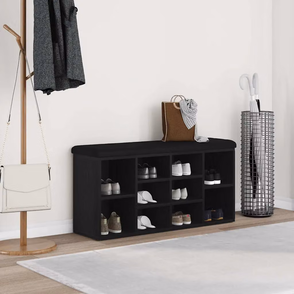 vidaXL Panca porta scarpe in stile minimalista, colore nero e rovere, L 102 x P 32 x H 50 cm