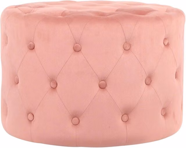 Pouf Camilla Casa Collection in Velluto Rosa Chiaro, Forma Cilindrica, L: 60 cm, P: 42 cm, H: 42 cm