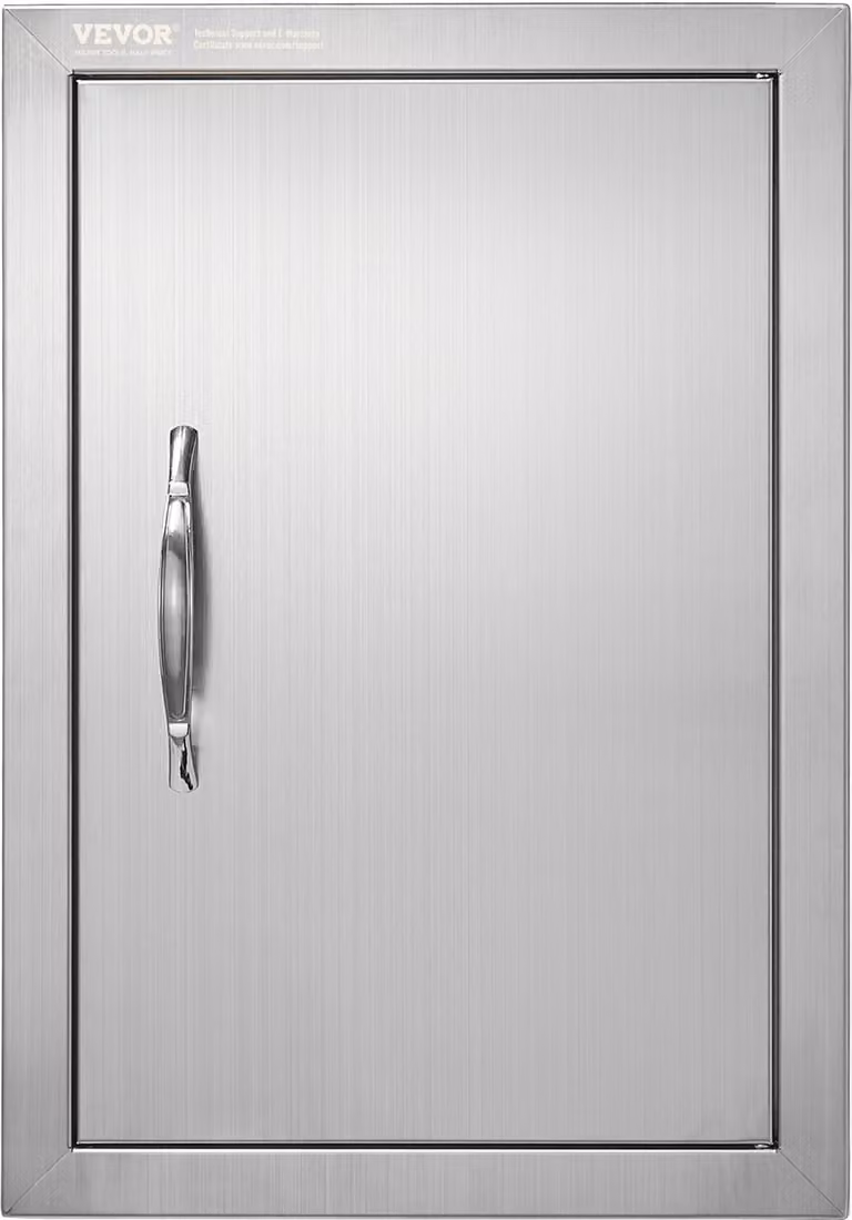 Porta di accesso al barbecue, 355 x 508 mm, Porta singola per cucina esterna, Porta in acciaio inox a incasso, Porta verticale a parete con maniglia, per isola barbecue, stazione barbecue, mobile esterno