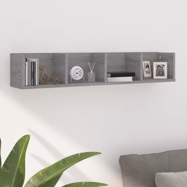 Mensola a muro vidaXL per CD in legno MDF Grigio, L 100 x P 18 x H 18 cm