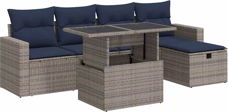Set Divano Giardino 6 pz con Cuscini Grigio Polyrattan