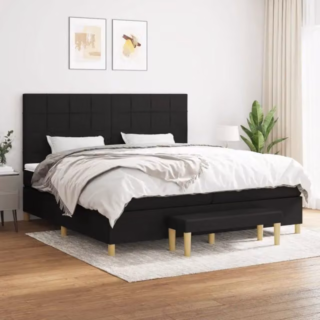 Letto Ibrido con Giroletto a Molle e Materasso vidaXL in Tessuto Nero e Bianco L/P/H: 200 x 200 x 28 cm – 1