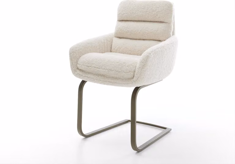 DELIFE sedia a sbalzo Abelia-Flex con braccioli tessuto teddy Beige sedia a sbalzo effetto piatto finitura titanio