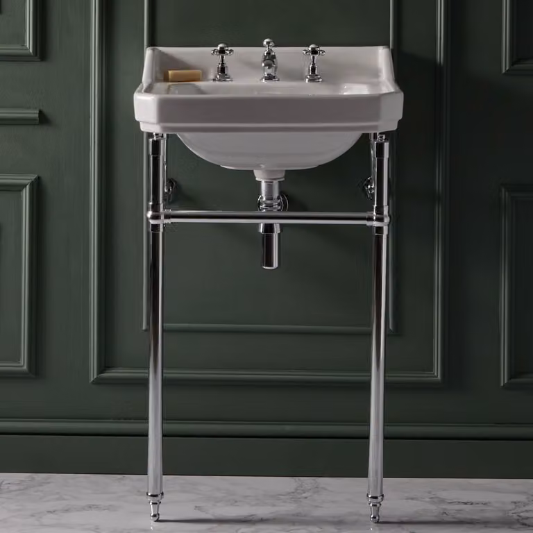 Consolle con Lavabo Tradizionale 560mm - Struttura cromata - 3 fori rubinetteria - Stile Classico - Richmond
