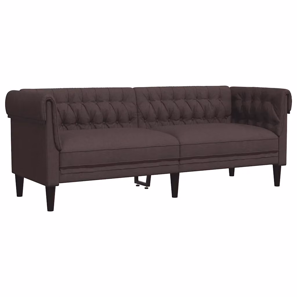 Divano Chesterfield a 3 posti vidaXL in tessuto marrone con struttura in legno massiccio L: 201,5 cm, P: 74,5 cm, H: 74,5 cm – 2