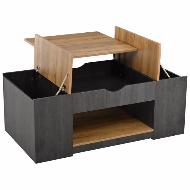 Tavolino da caffè sollevabile con 3 scomparti contenitori e vano aperto per soggiorno; grigio e marrone; 109.5 × 59.7 × 43 cm