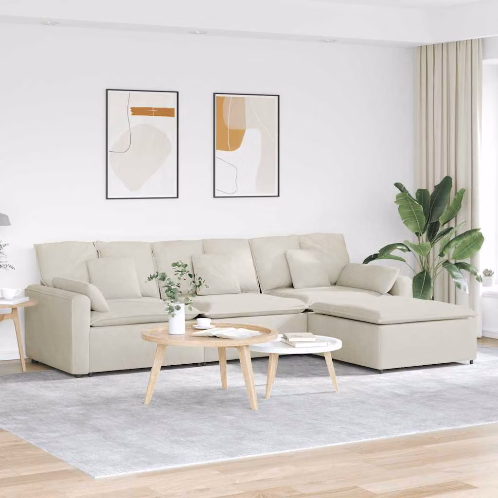 vidaXL Divano Modulare a L in Velluto Beige con Cuscini e Struttura in Metallo