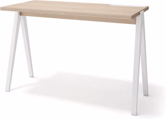 Scrivania Herdasa effetto noce chiaro gambe faggio in bianco 75x120x60