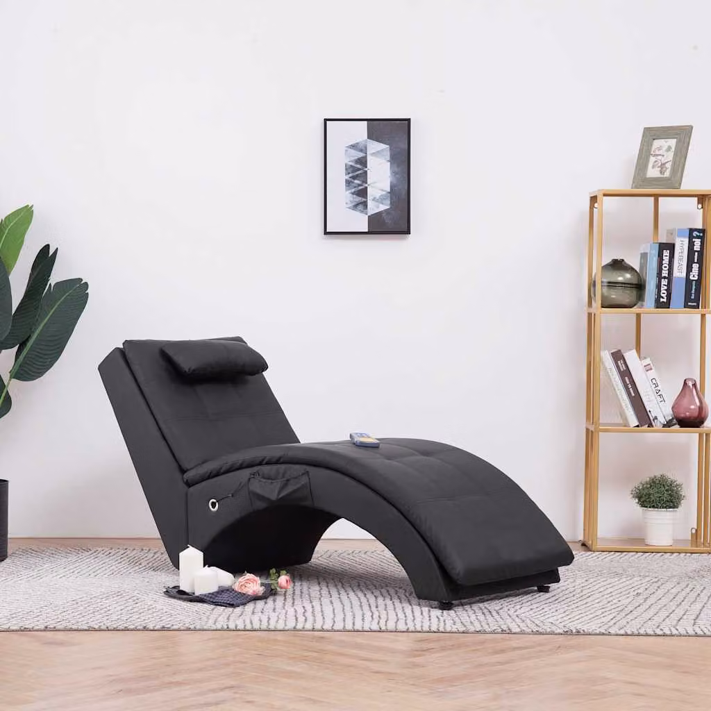 Sdraio Massaggiante vidaXL con Cuscino in Similpelle Nero – 1