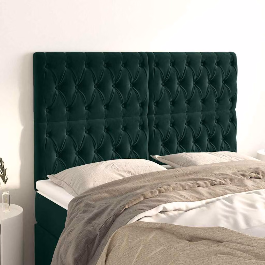 Testiera per letto vidaXL in velluto verde scuro, L: 160 cm, H: 118-128 cm, P: 7 cm