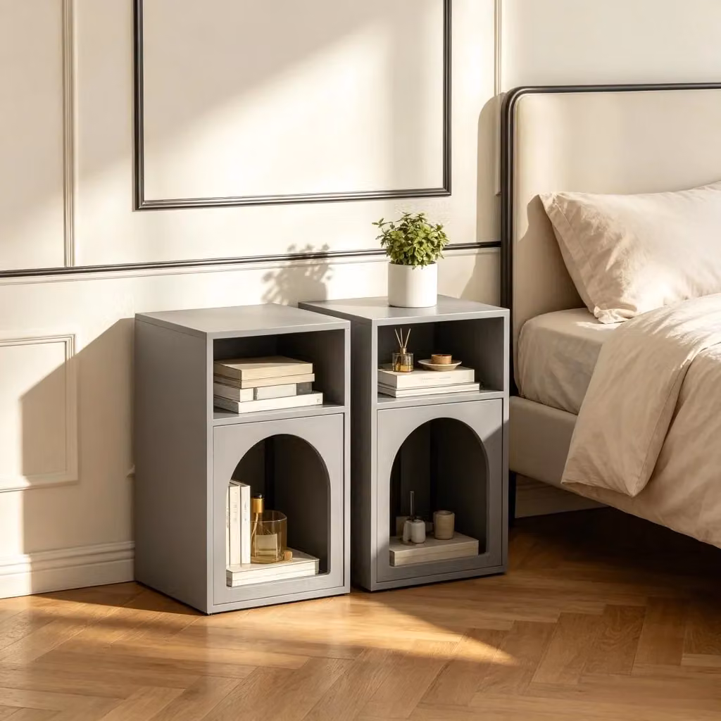 Set di 2 comodini REDOM in MDF laccato grigio con vani aperti, L: 40 cm, P: 30 cm, H: 60 cm – 2