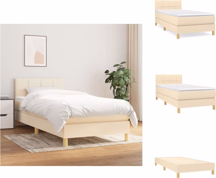 vidaXL Letto a molle con materasso crema 90x190 cm in tessuto - Letti & strutture letto