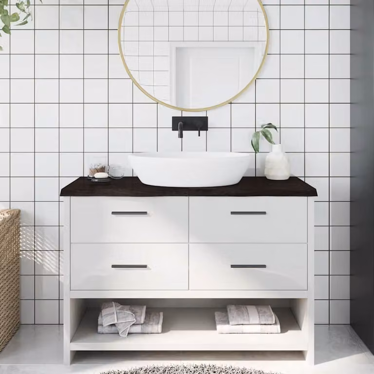 Piano Bagno vidaXL in Legno Trattato, L: 120 cm, P: 50 cm, H: 2-4 cm, Colore Marrone