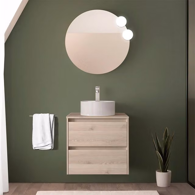 Mobile bagno sospeso Inbagno Gaya rovere bali con top per lavabo da appoggio marrone