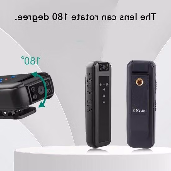 Mini bodycam ruotabile a 180°, 1080p HD con visione notturna, ideale per viaggi e ciclismo