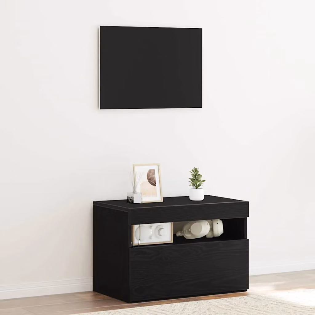 Armadio da notte moderno vidaXL in MDF con illuminazione integrata, colore nero e marrone, L: 60 cm, P: 35 cm, H: 40 cm