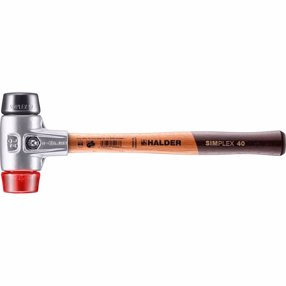 Mazza SIMPLEX soft-face con alloggiamento in alluminio e manico in legno, Ø 40, composizione gomma / plastica