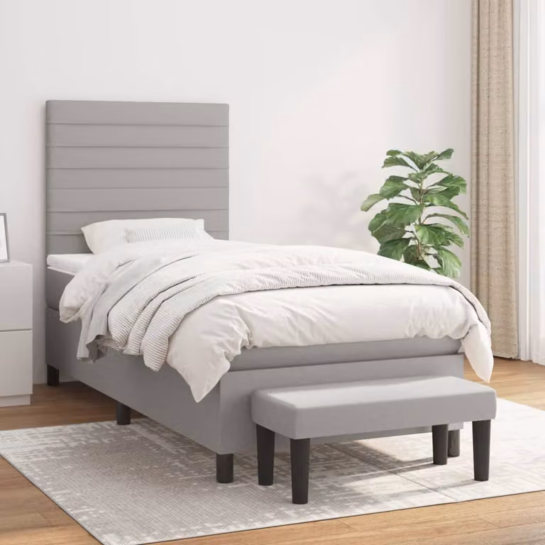 vidaXL Letto Ibrido con Giroletto a Molle e Materasso in Tessuto Grigio e Bianco, L/P/H: 90 x 200 x 128 cm
